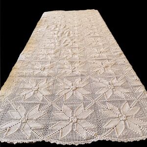 Vintage Handmade Crocheted Coverlet 104x84